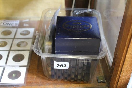 Enamel silver circular box, 2 small mirrors and enamel boxes